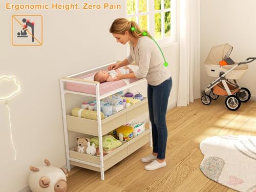 Baby Changing Table with Storage Bin and Safety Bumper