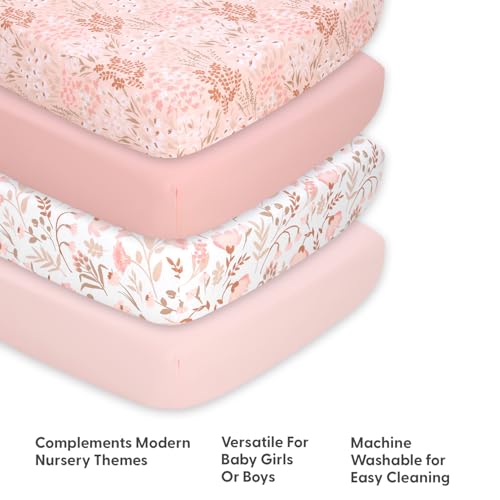 4-Pack Fitted Crib Sheet Set – Soft and Breathable Floral Design