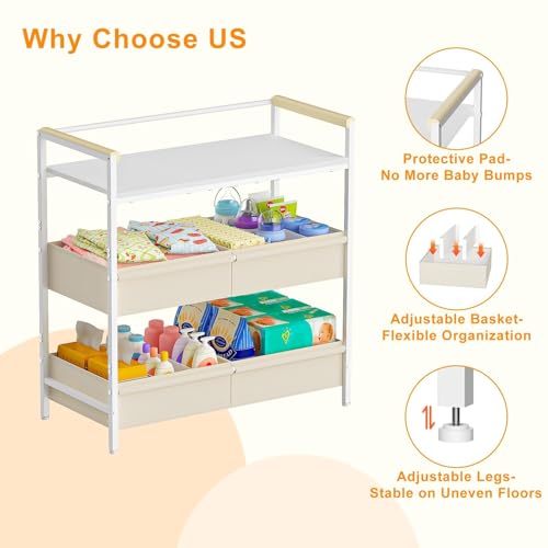 Baby Changing Table with Storage Bin and Safety Bumper