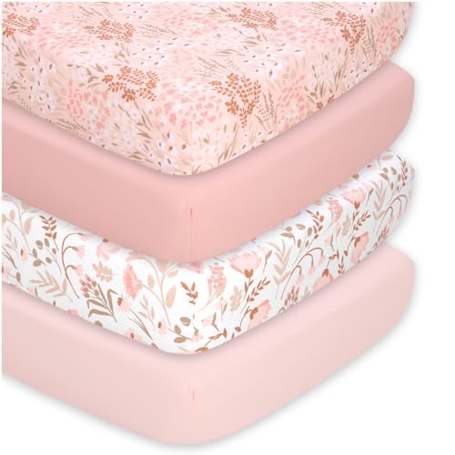 4-Pack Fitted Crib Sheet Set – Soft and Breathable Floral Design
