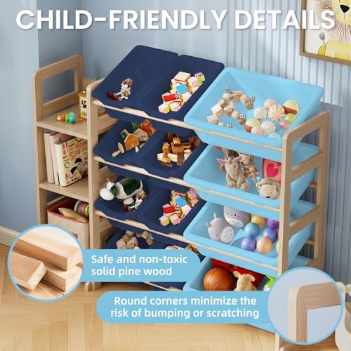Toy Storage Shelf with 12 Bins and Bookshelf