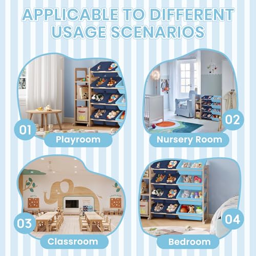 Toy Storage Shelf with 12 Bins and Bookshelf