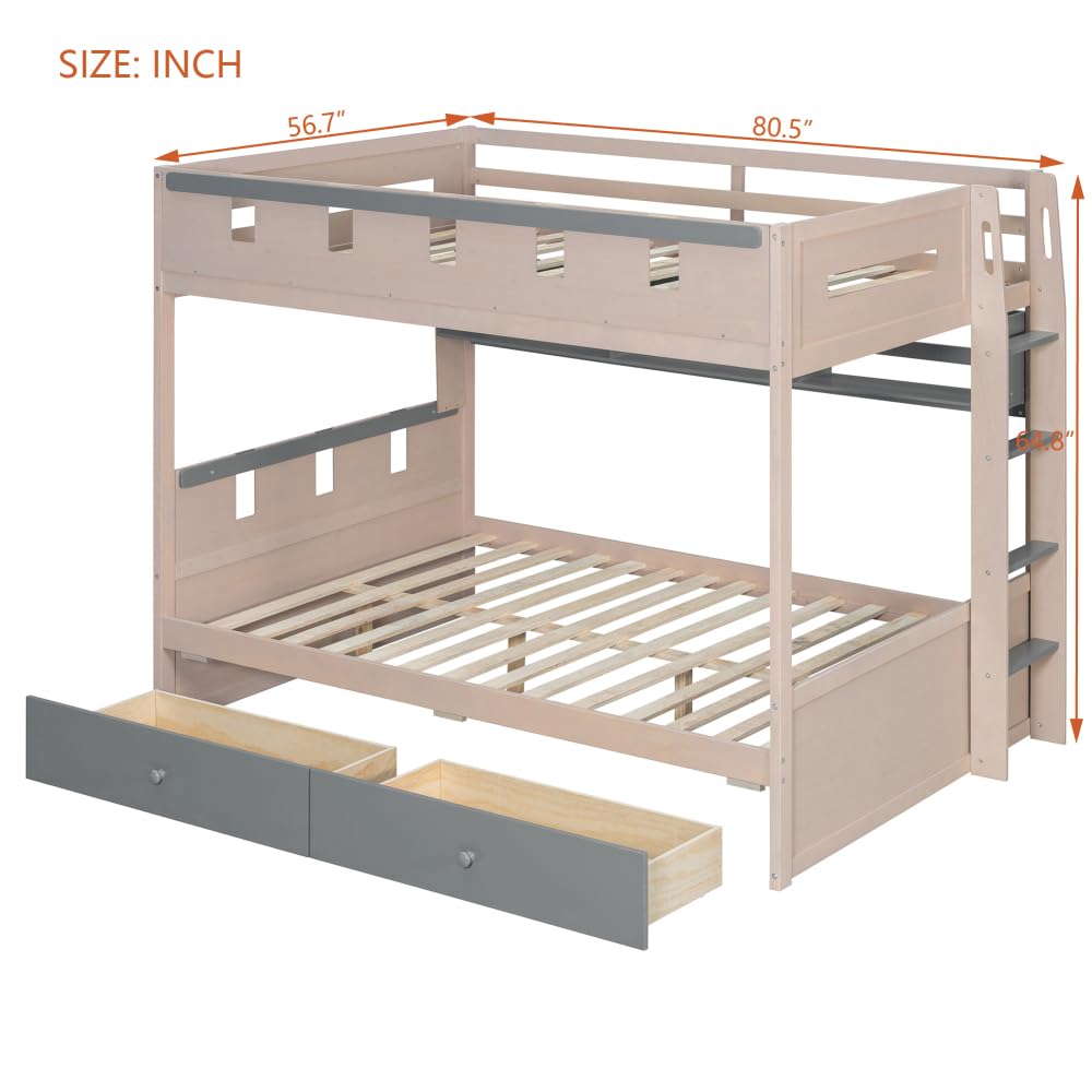 Twin Over Twin Bunk Bed with Storage Drawers, Castle Frame, LED Lights & Shelves
