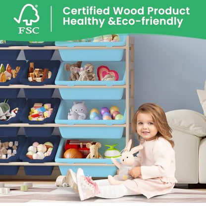 Toy Storage Shelf with 12 Bins and Bookshelf