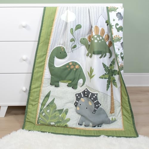The Peanutshell 3 Piece Baby Crib Bedding Set for Boys - Newborn, Infant & Toddler Nursery Bed Set Decor with Fitted Crib Sheet, Dust Ruffle Comforter - Dinosaur Dreams
