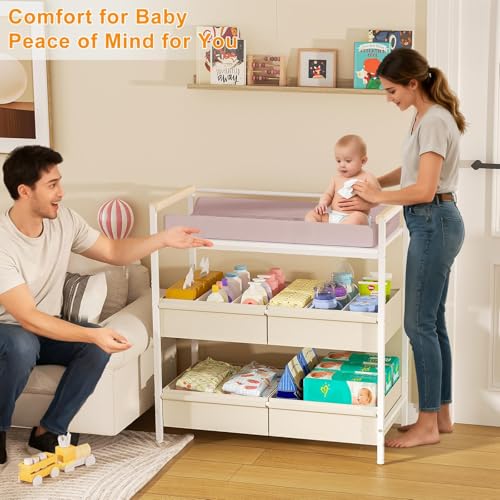 Baby Changing Table with Storage Bin and Safety Bumper