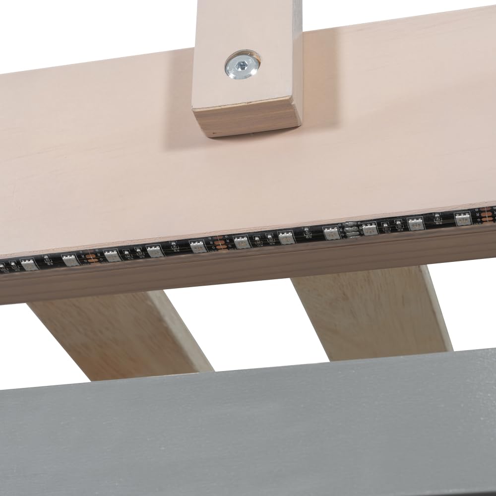 Twin Over Twin Bunk Bed with Storage Drawers, Castle Frame, LED Lights & Shelves
