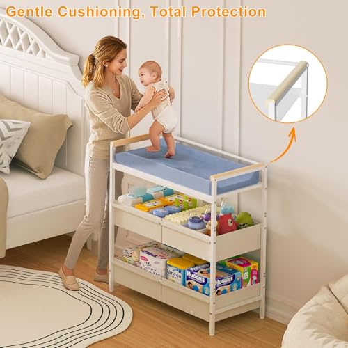 Baby Changing Table with Storage Bin and Safety Bumper