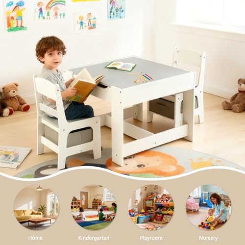 4-in-1 Kids Wooden Table and Chair Set