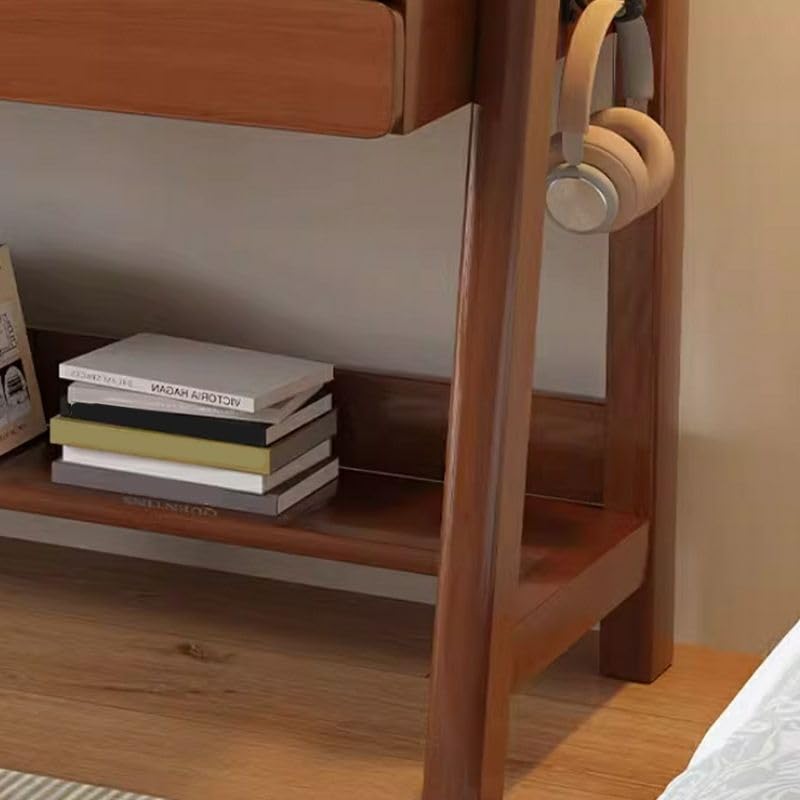 Solid Wood Writing Desk with Drawer and Storage Shelves