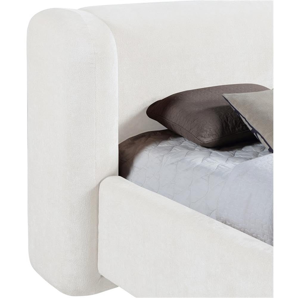 Twin Upholstered Bed with Cream Chenille Fabric, Fully Slatted