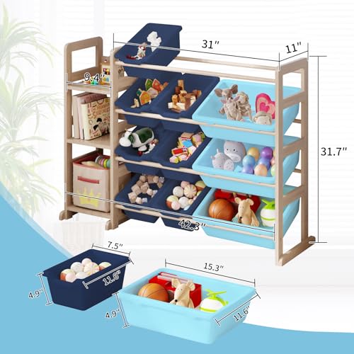 Toy Storage Shelf with 12 Bins and Bookshelf