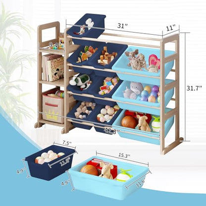 Toy Storage Shelf with 12 Bins and Bookshelf