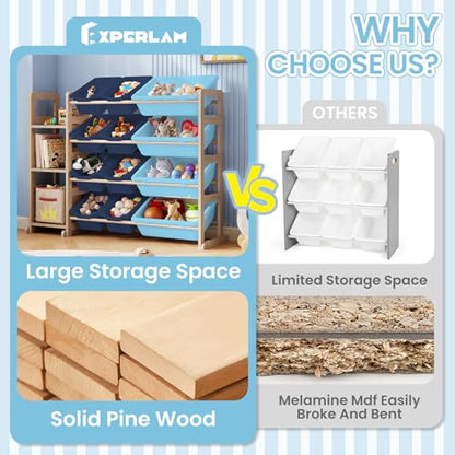 Toy Storage Shelf with 12 Bins and Bookshelf