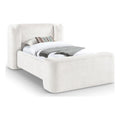 Twin Upholstered Bed with Cream Chenille Fabric, Fully Slatted