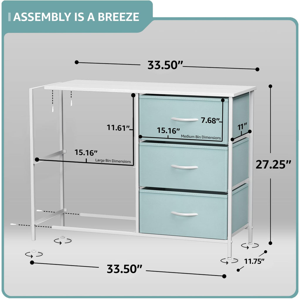 6-Drawer Storage Dresser with Wood Top and Fabric Bins