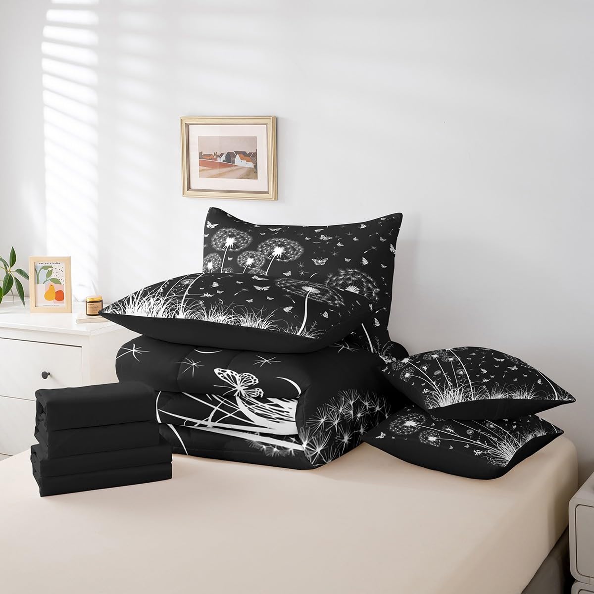 Butterfly and Dandelion Comforter Set with Floral Print Sheets
