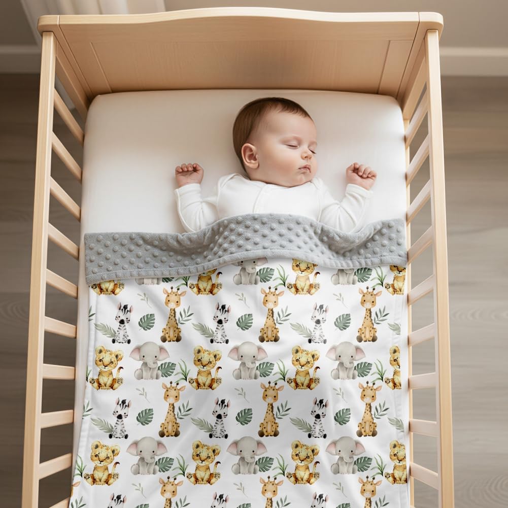 Safari Animal Baby Blanket with Double-Layer Dotted Backing