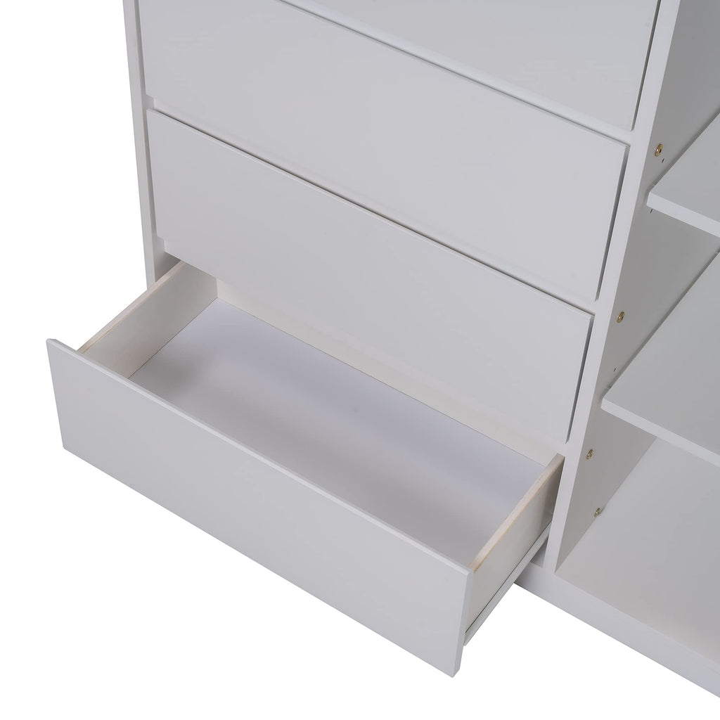 Twin Over Twin Bunk Bed with Storage Drawers and Shelves