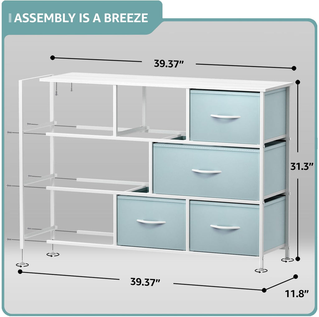 8-Drawer Storage Dresser with Wood Top and Fabric Bins