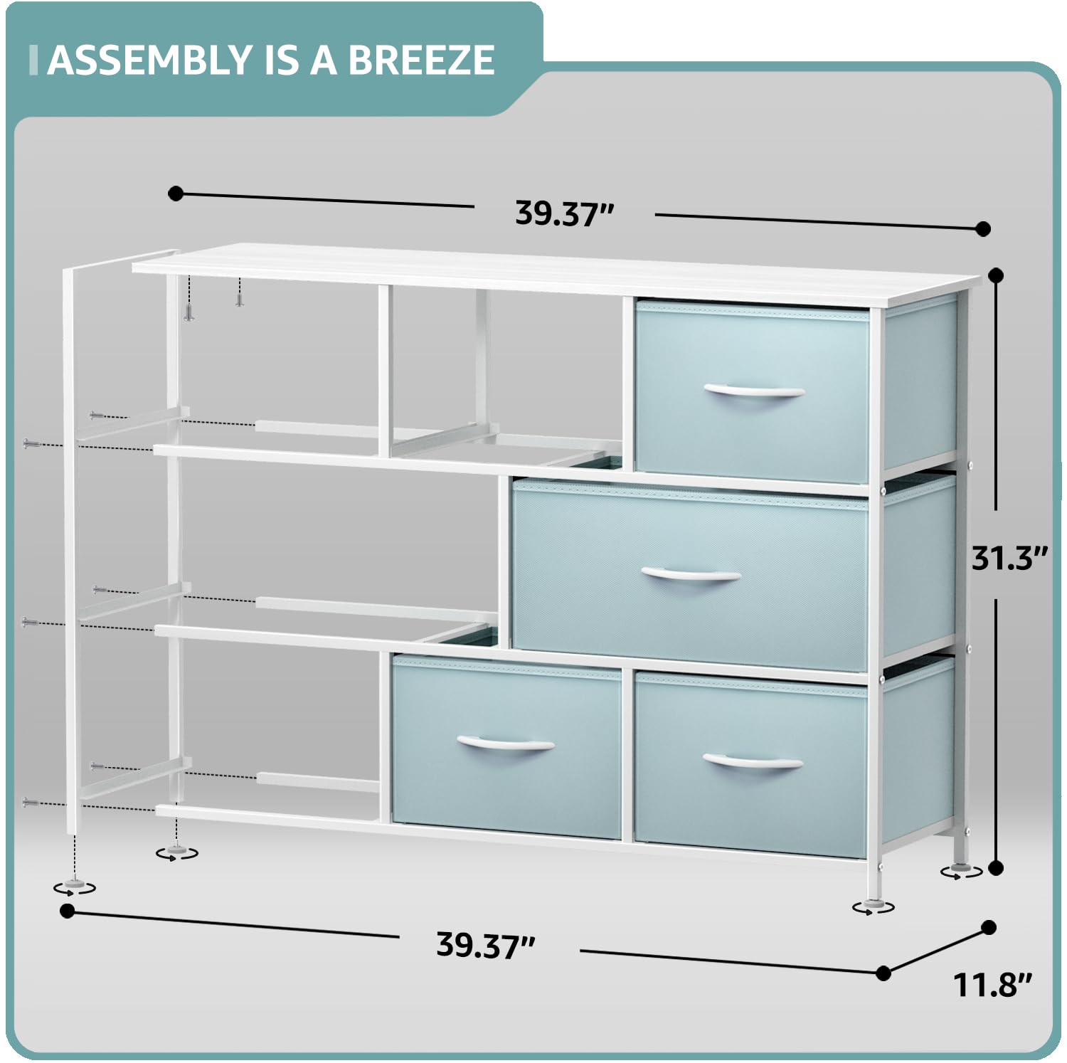 8-Drawer Storage Dresser with Wood Top and Fabric Bins