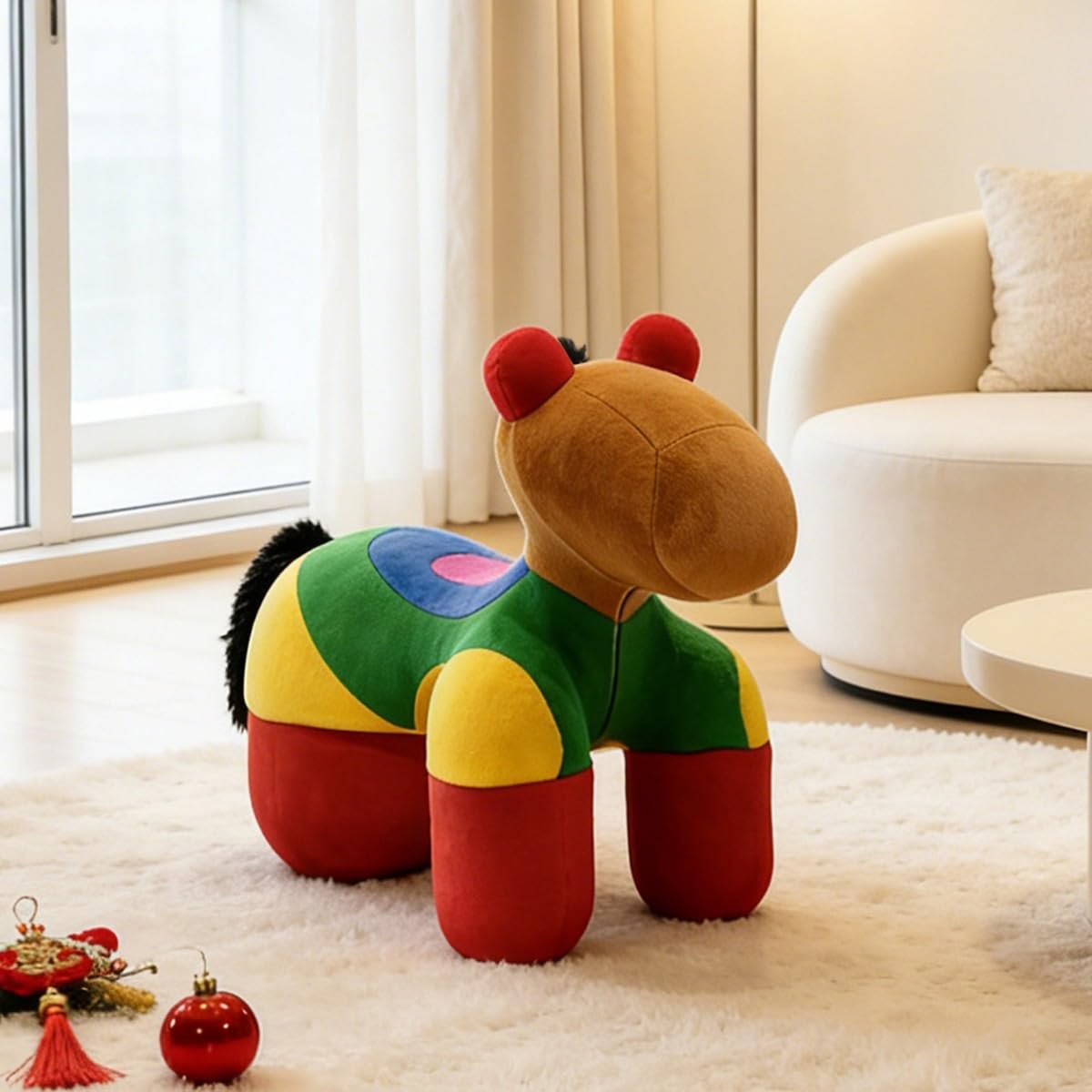 Plush Rainbow Pony Kids Chair – Animal-Shaped Stool