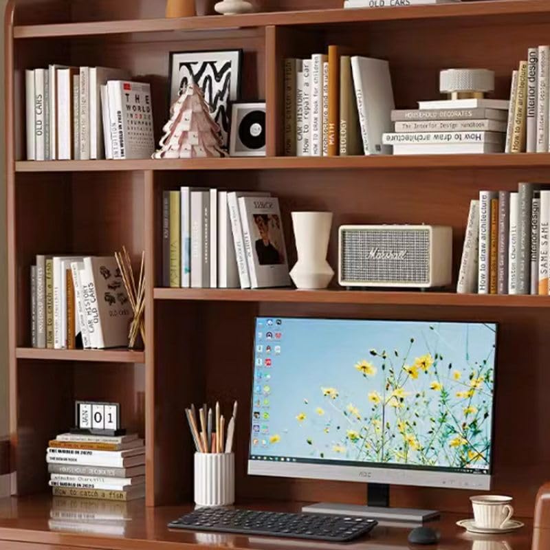 Solid Wood Writing Desk with Drawer and Storage Shelves