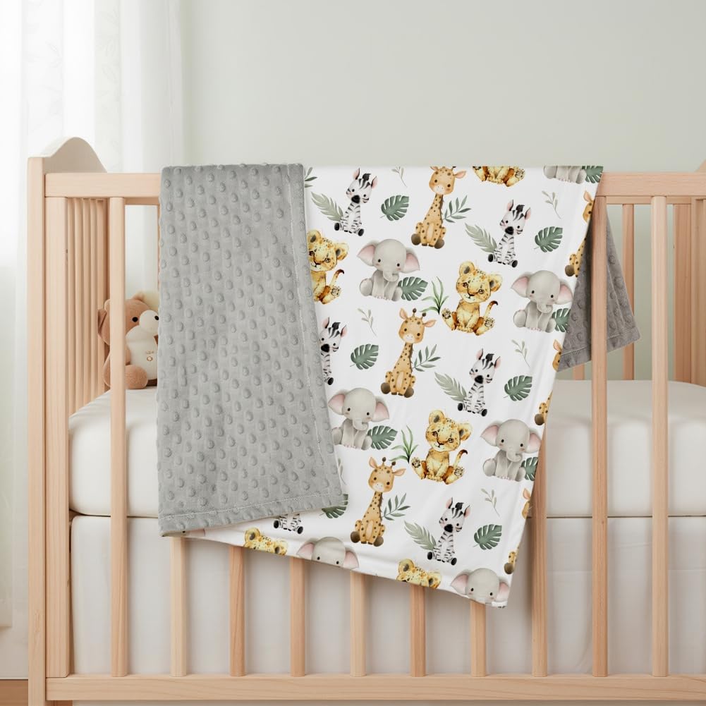 Safari Animal Baby Blanket with Double-Layer Dotted Backing