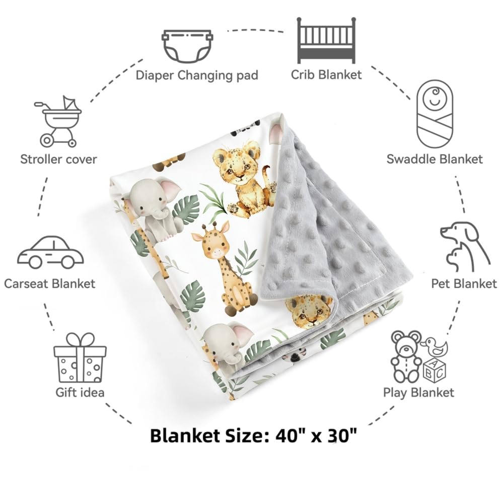 Safari Animal Baby Blanket with Double-Layer Dotted Backing