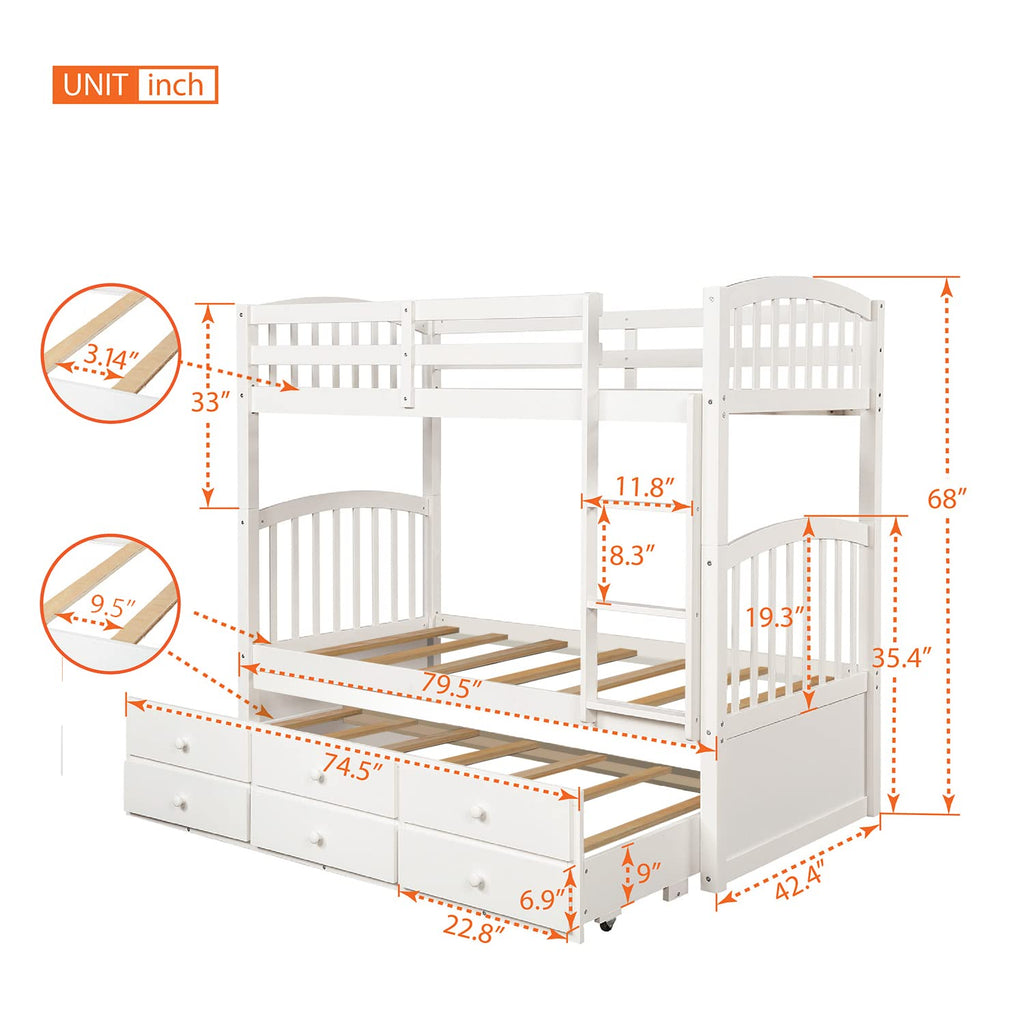 Bunk Bed with Safety Rail and Ladder