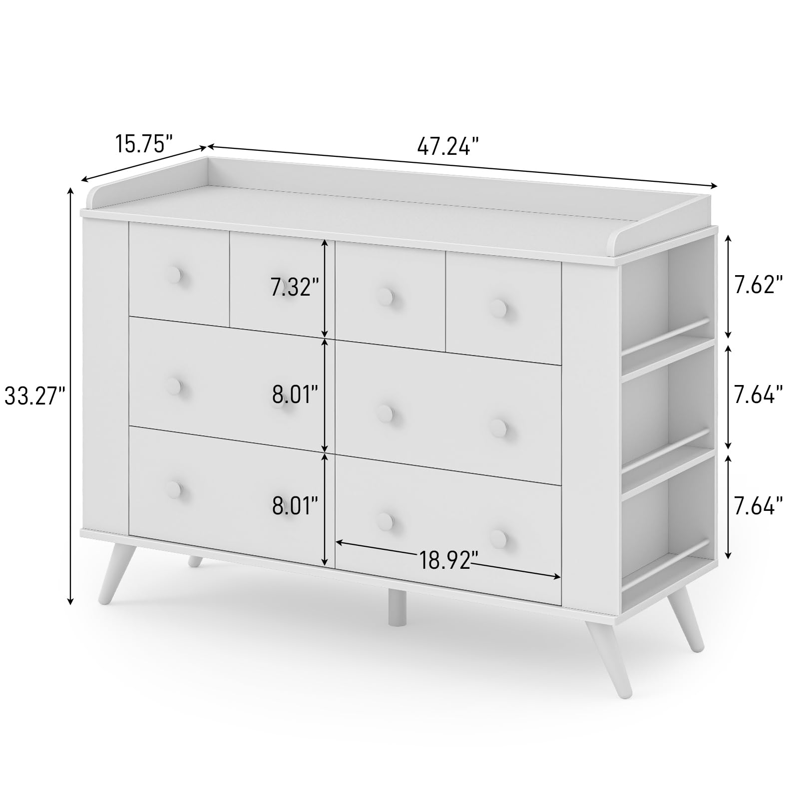 Kids Dresser with 8 Drawers, Changing Table and Open Shelving