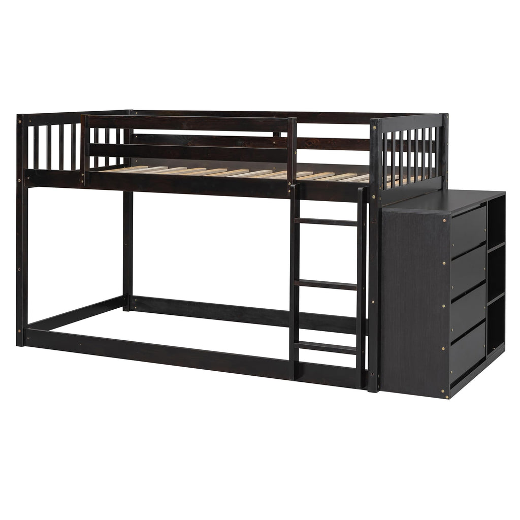 Bunk Bed with Storage Drawers and Shelves