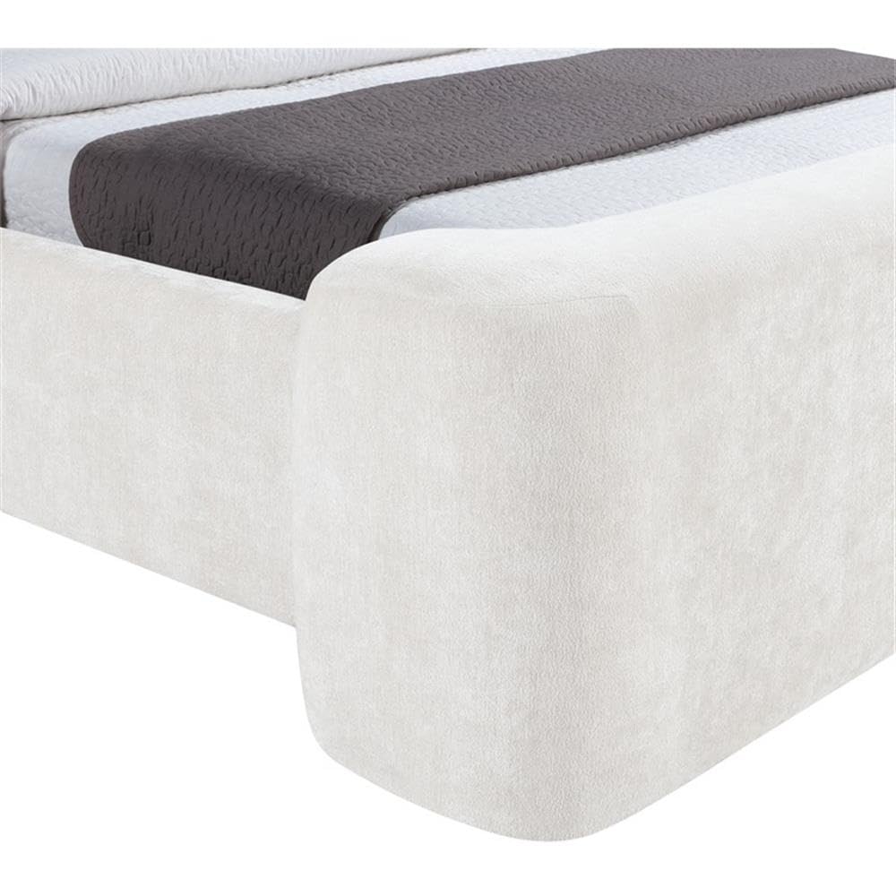 Twin Upholstered Bed with Cream Chenille Fabric, Fully Slatted