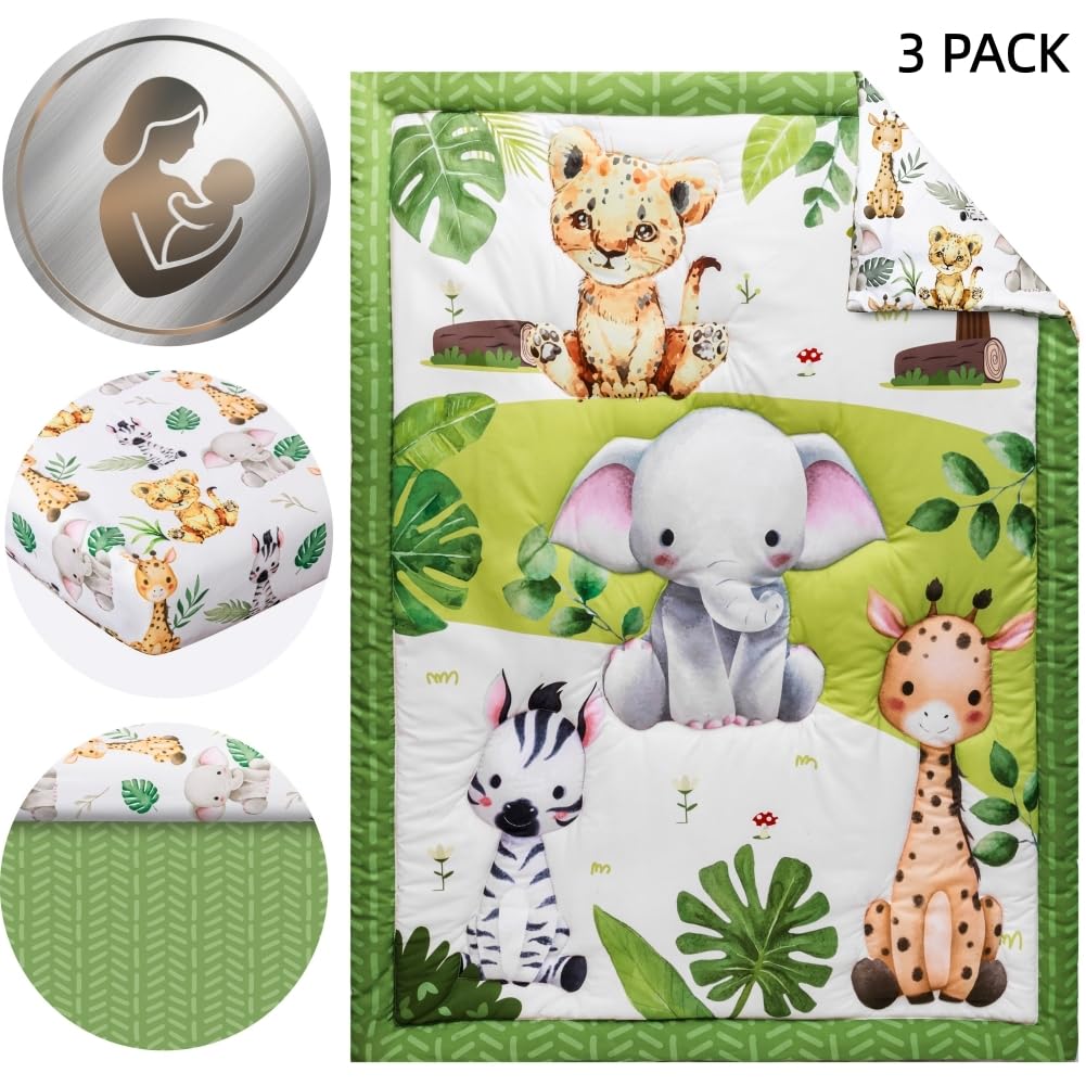 Safari Baby Crib Bedding Set with Comforter, Sheet, and Bed Skirt