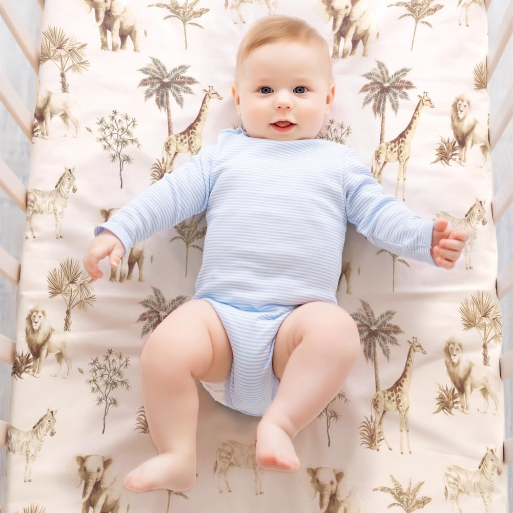 4-Pack Safari Animal Fitted Crib Sheet Set