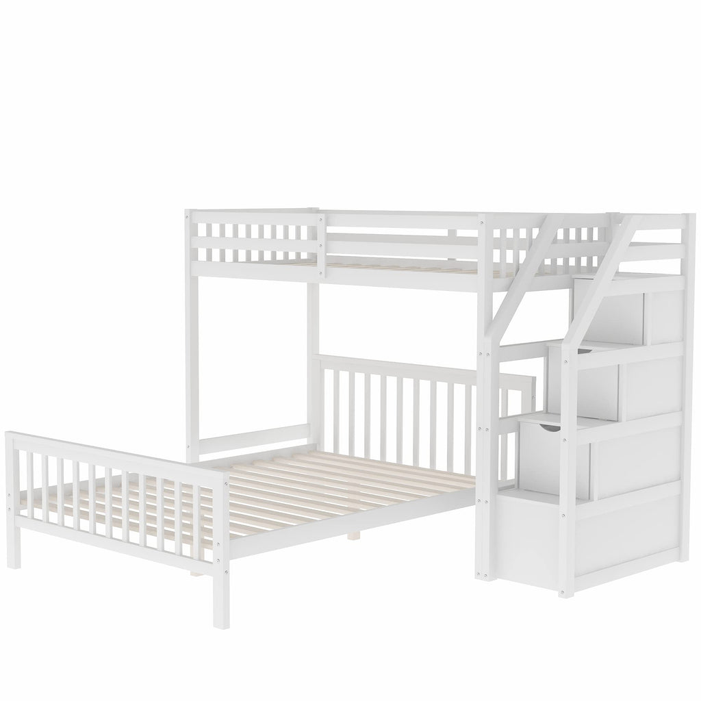 Twin over Full Loft Bed with Staircase Storage for Kids & Teens