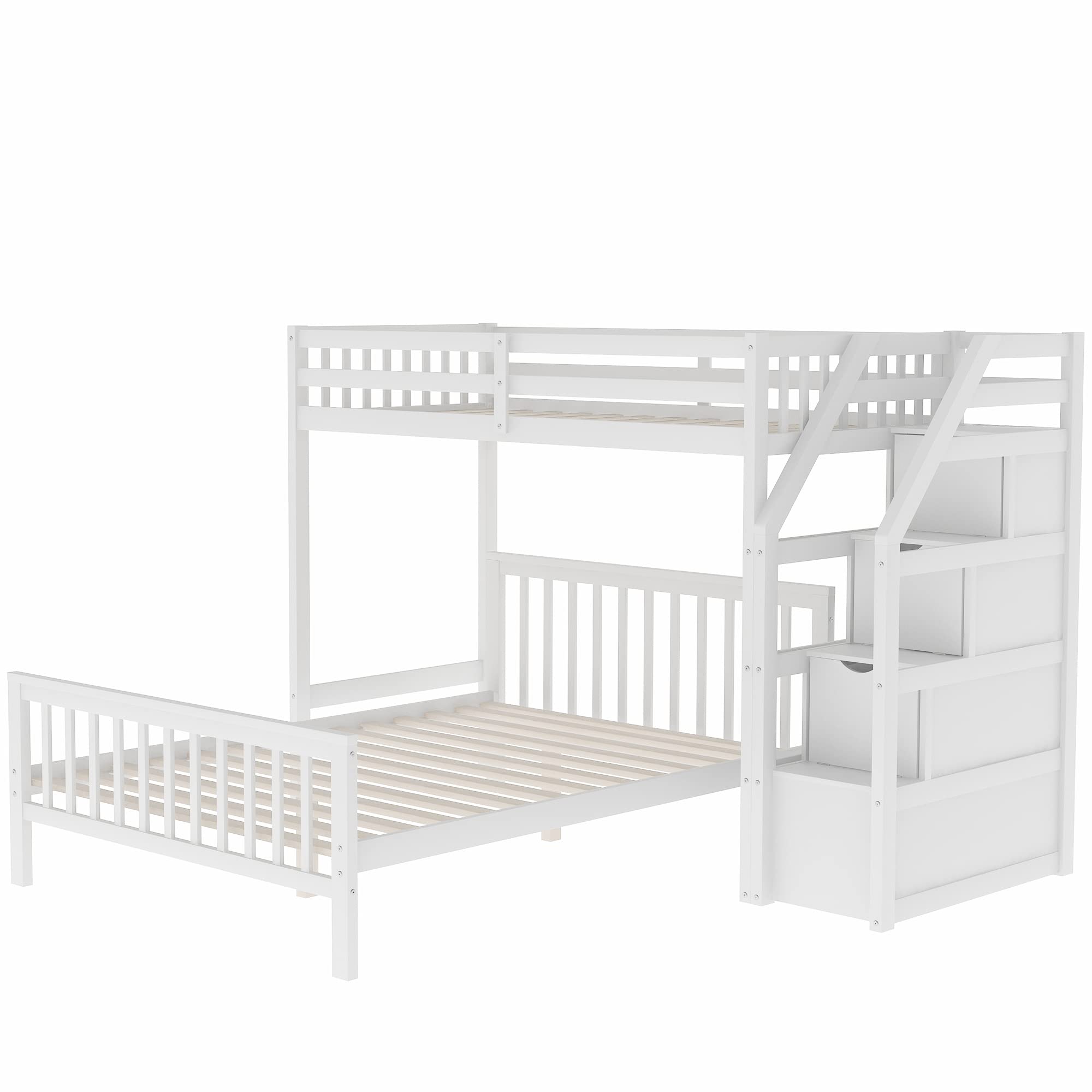 Twin over Full Loft Bed with Staircase Storage for Kids & Teens
