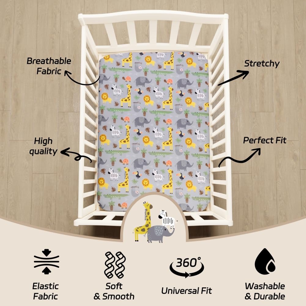 4-Pack Safari Animal Fitted Crib Sheet Set