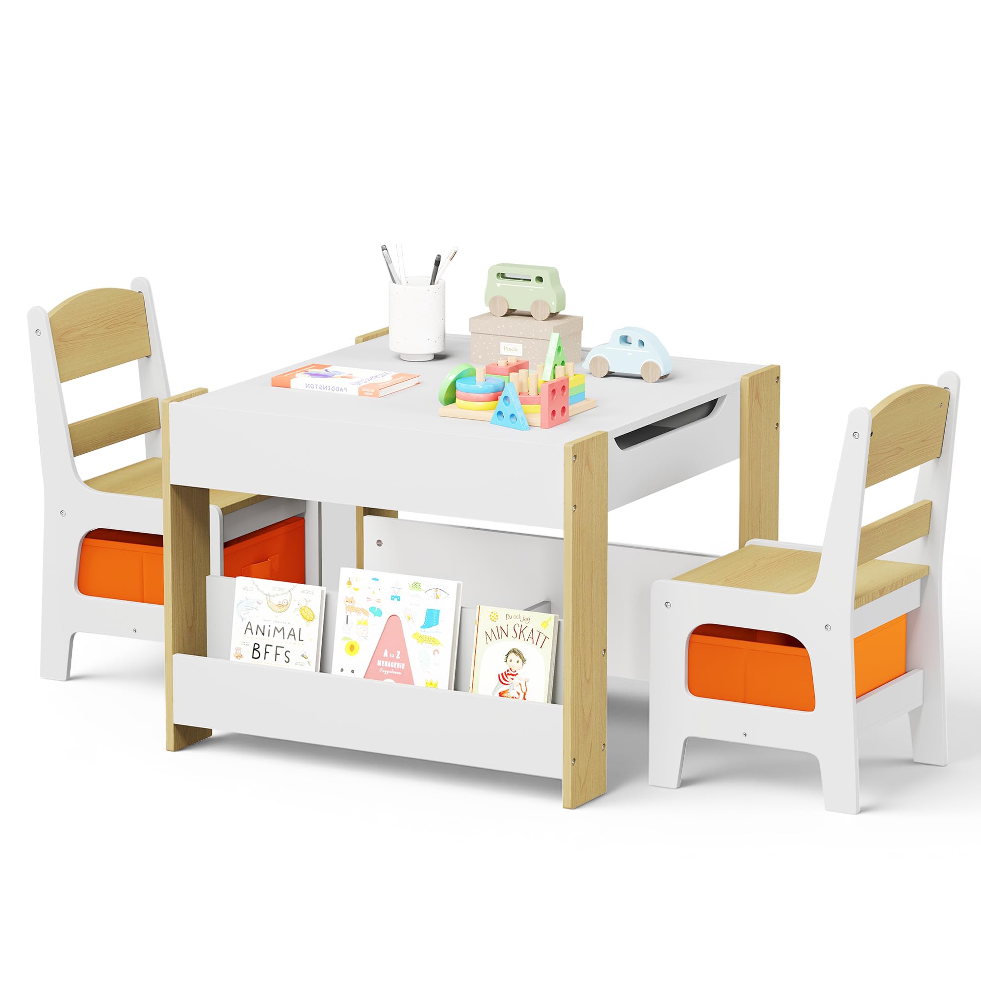 4-in-1 Kids Wooden Table and Chair Set