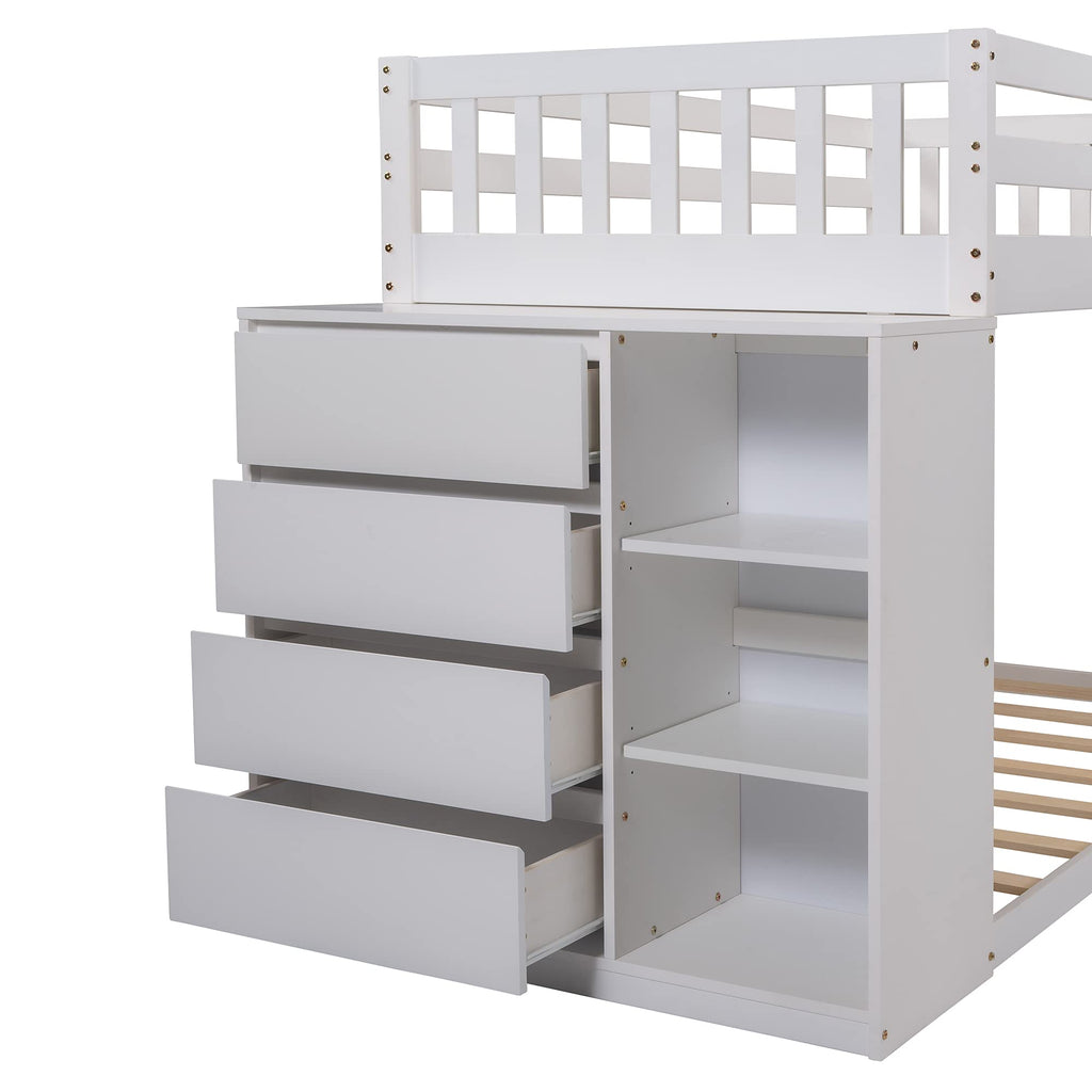 Twin Over Twin Bunk Bed with Storage Drawers and Shelves