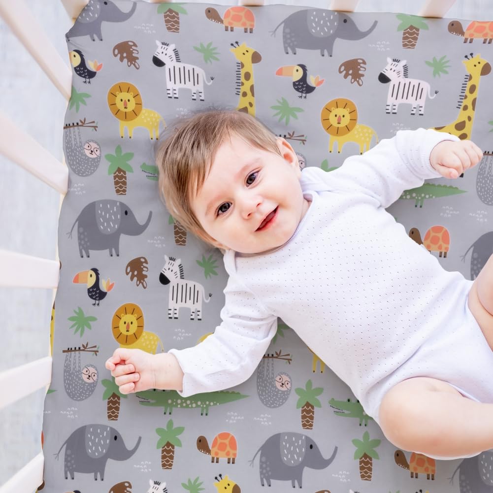 4-Pack Safari Animal Fitted Crib Sheet Set
