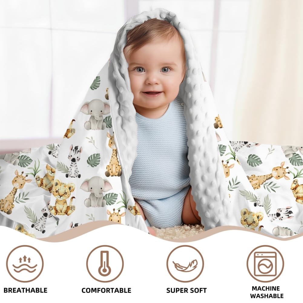 Safari Animal Baby Blanket with Double-Layer Dotted Backing
