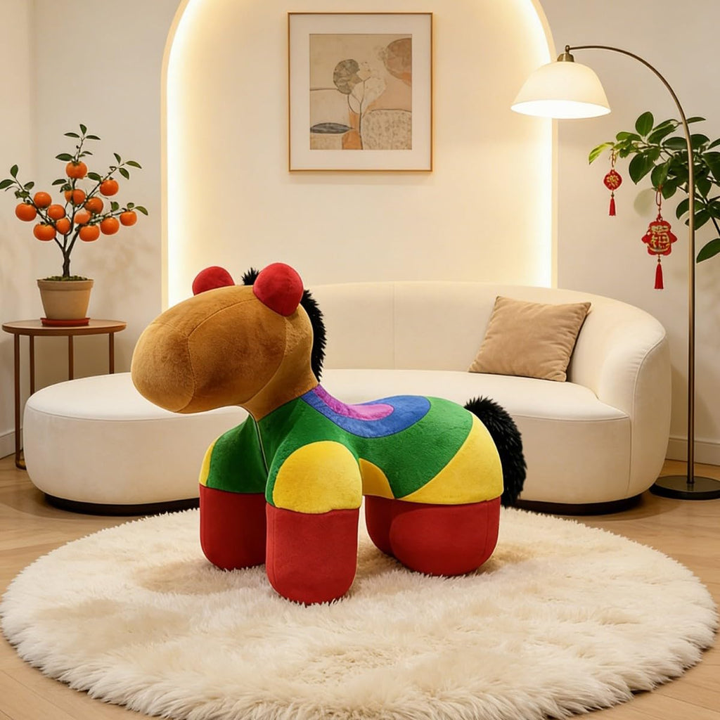 Plush Rainbow Pony Kids Chair – Animal-Shaped Stool