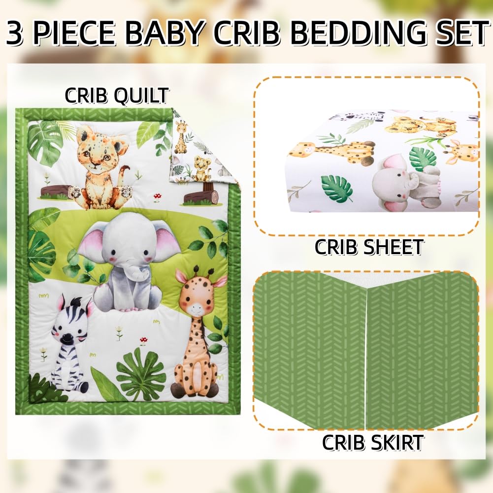 Safari Baby Crib Bedding Set with Comforter, Sheet, and Bed Skirt