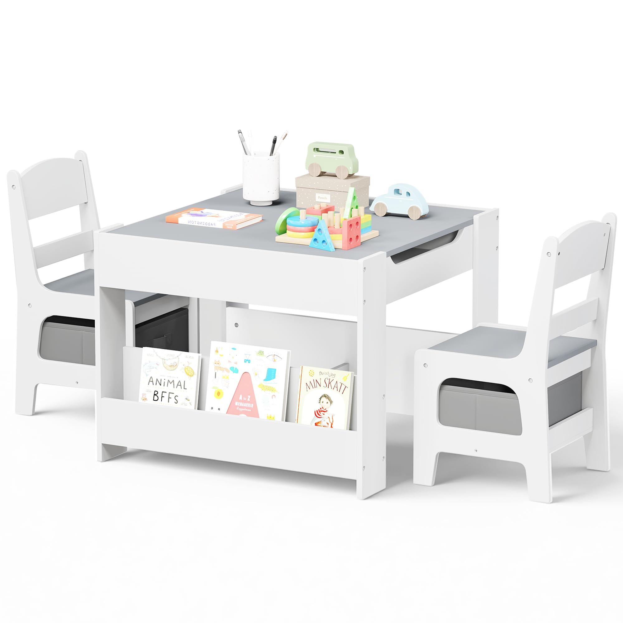 4-in-1 Kids Wooden Table and Chair Set