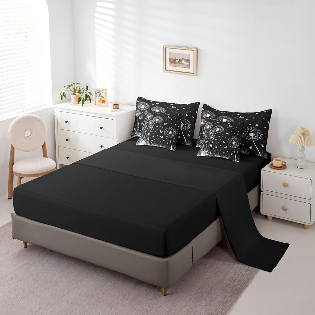 Butterfly and Dandelion Comforter Set with Floral Print Sheets