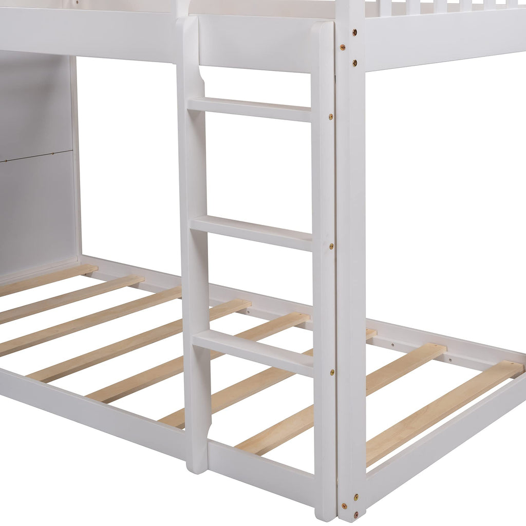 Twin Over Twin Bunk Bed with Storage Drawers and Shelves