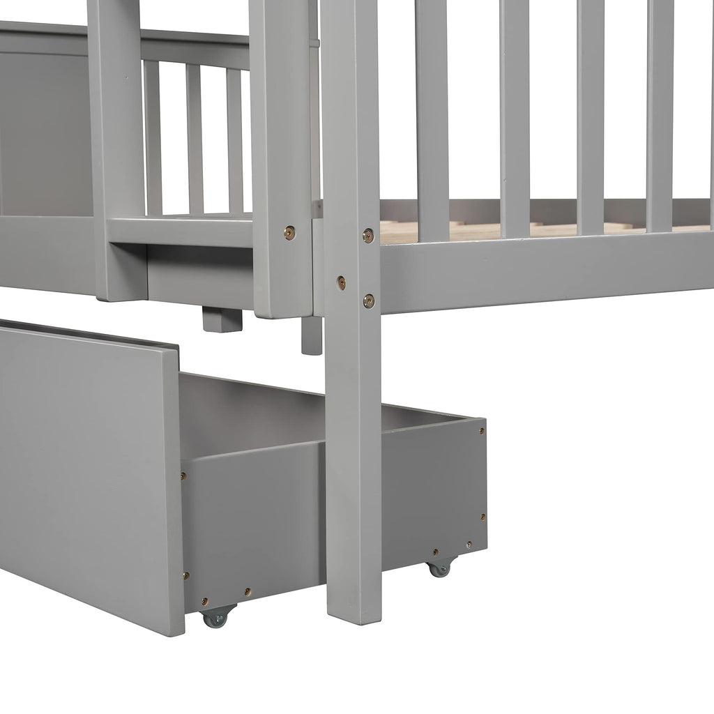 Full Over Full Bunk Bed with Storage Drawers