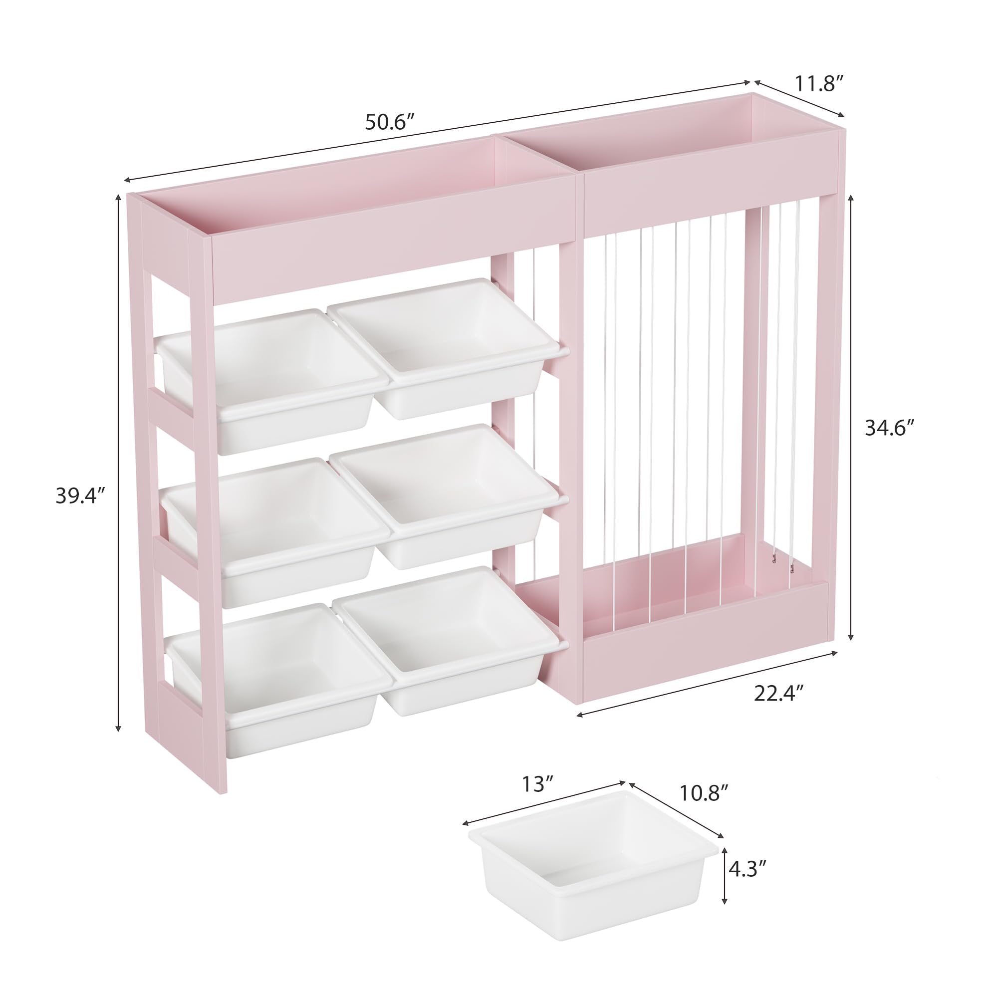 Large Toy Storage Organizer with Removable Bins and Bookshelf