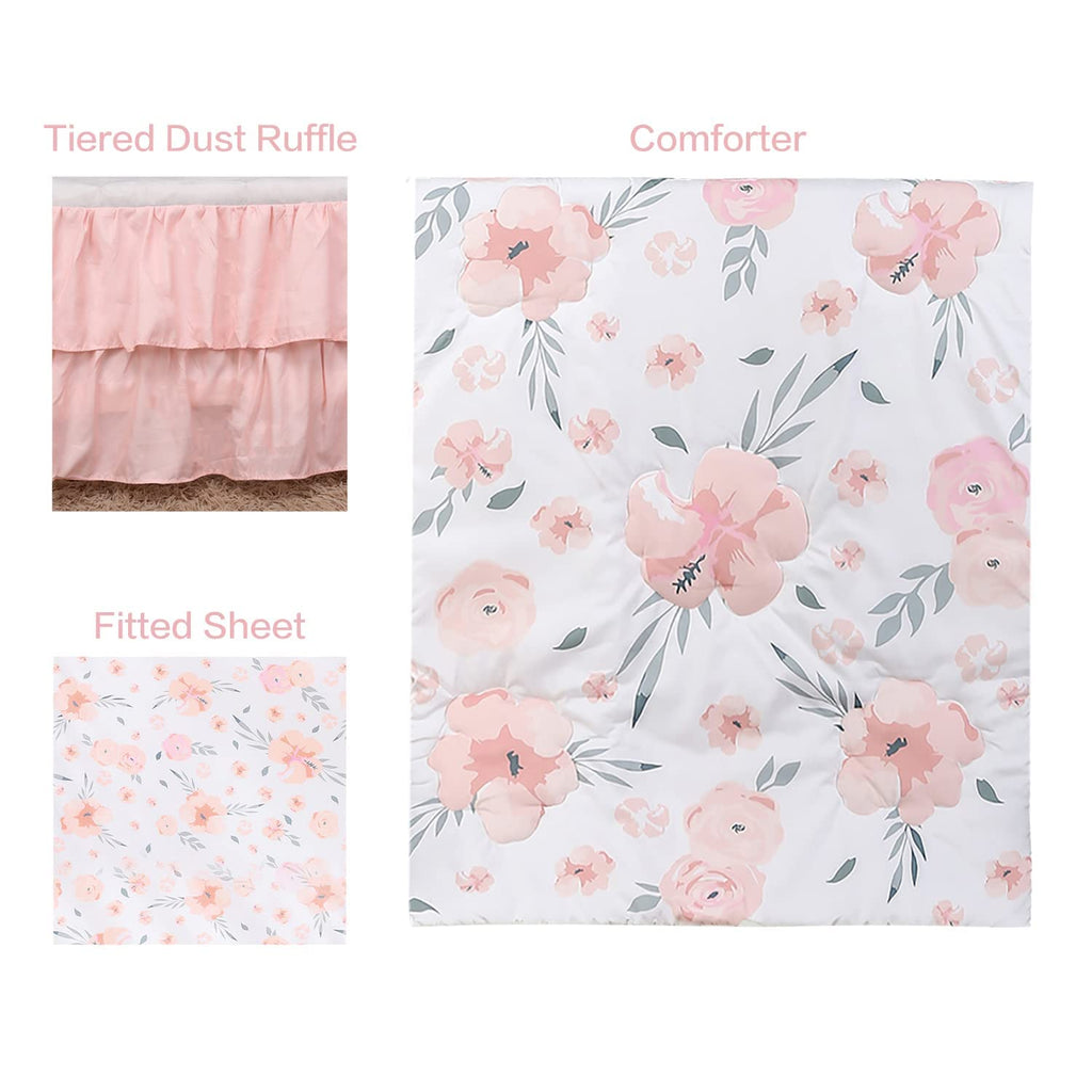 Crib Bedding Set with Skirt, Blanket, and Sheet for Babies